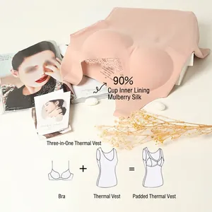 Débardeur thermique en soie nude avec col en V en dentelle et bonnets intégrés