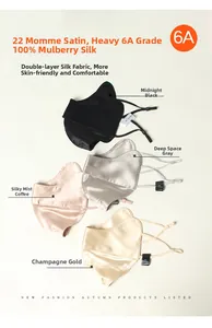 Détail de masques en soie de mûrier 22mm en plusieurs couleurs avec sangles réglables