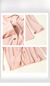 Vues détaillées des boutons et poignets d'une chemise en 100% laine australienne rose