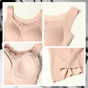 Caraco thermique sans couture en soie rose nude avec bonnets intégrés et détails dentelle