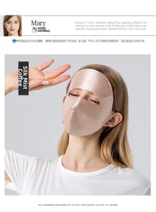 Detail view of 100% mulberry silk sun mask in champagne color with full face coverage