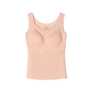 Débardeur thermique femme en soie et cachemire rose avec dentelle et bonnets intégrés