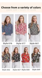 Detailed grid of silk shirts showing various geometric, leopard, and floral printed patterns