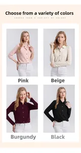 Chemises à manches longues en laine australienne pour femmes en rose, beige, bordeaux et noir