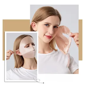 Detailed texture of 22mm 100% mulberry silk sun mask with full face UV protection
