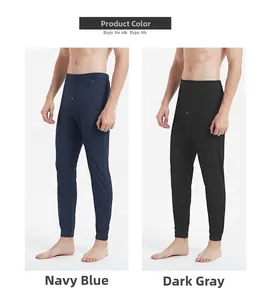 Men's silk-filled thermal pants in navy blue and dark gray with front button detail