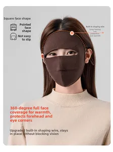 Detailed view of brown wool thermal face mask with windproof full coverage design