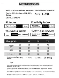 Tableau des tailles détaillé pour le haut en soie avec mesures de L à 3XL