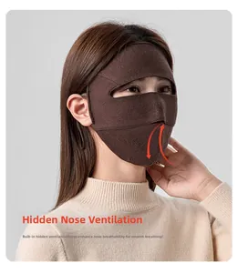 Detail of windproof wool face mask featuring a hidden breathable nose vent design