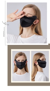 Détail du masque UV en soie de mûrier noire avec protection des yeux et tissu de 22mm