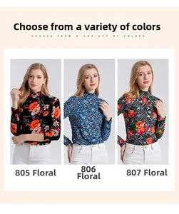 Detailed views of printed turtleneck sweaters in floral, totem, and patchwork patterns