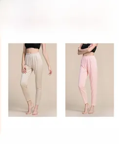 Silk thermal leggings for women in beige and pink with high elastic waistband design
