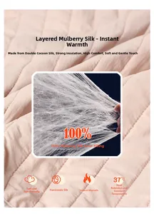 Detail of 100% mulberry silk filling and pink quilted fabric with 37 degree thermal heat