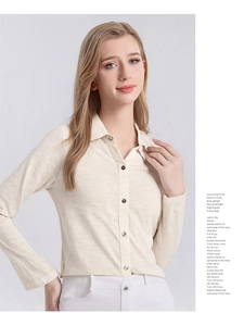 Détail d'une chemise à manches longues en laine avec col classique et boutonnage devant