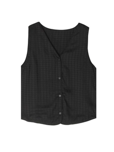 Sleeveless silk jacquard vest with houndstooth pattern and V-neck for women