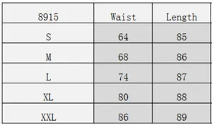 Size chart for high waist pleated mesh skirt showing waist and length from S to XXL