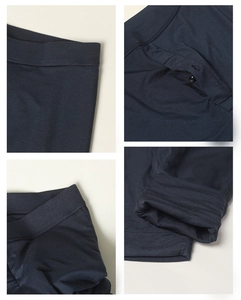Detailed views of mulberry silk thermal pants featuring elastic waist and button fly