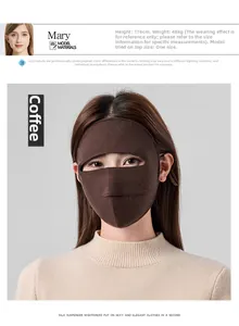 Detail of coffee-colored thermal wool face mask showing windproof thick material and fit