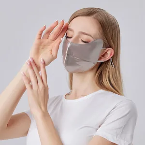 Masque de Protection Solaire 100% Soie de Mûrier Femme 22 Momme Protection Visage UPF50 Anti-UV Réglable 3D Protection Yeux