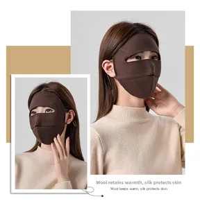 Detail of wool and silk face mask showing full coverage design for outdoor warmth
