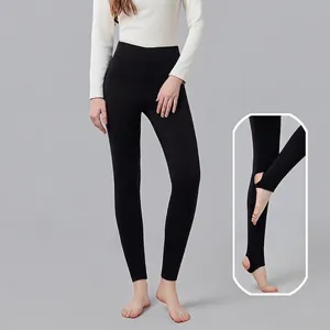 Damen Thermo-Leggings aus Seide in Schwarz mit hoher Taille und Stegfuß-Design