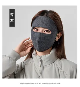 Detail view of the ergonomic dark grey wool face mask for outdoor cold protection