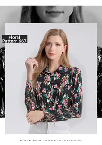 Detailed pattern No. 667 of silk long sleeve floral shirt with classic lapel collar