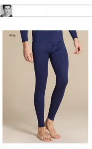 Pantaloni termici uomo in 100% lana blu navy con vestibilità slim e vita elasticizzata