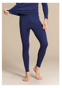 Vista dettagliata dei leggings termici blu scuro da uomo con vita elastica e lana morbida