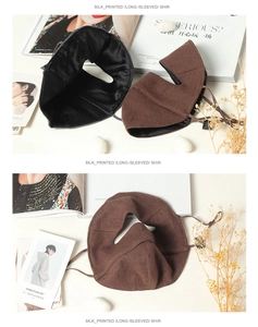 Detail of windproof wool face mask with premium silk lining and adjustable drawstrings