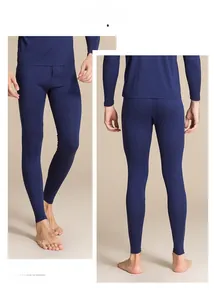 Vista frontale e posteriore dei leggings termici da uomo in lana blu navy vestibilità slim