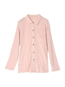 Chemise femme à manches longues en laine d'Australie rose clair avec col vue à plat