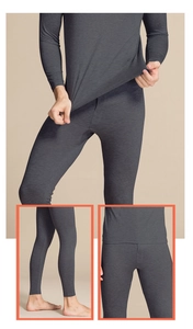 Dettaglio del taglio slim e della fascia elastica dei pantaloni termici in lana grigia