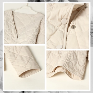 Damen-Steppjacke mit V-Ausschnitt, Rautenmuster in Apricot und matten Druckknöpfen