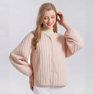 Women V Neck Mulberry Silk Filled Quilted Jacket Lightweight Windproof Cardigan Casual Loose Fit Padded Coat Outerwear