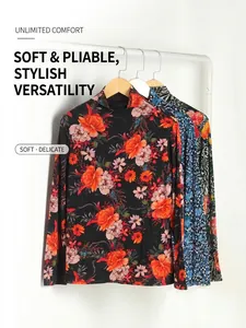 Women's 100% fine wool turtleneck sweaters in floral and geometric print patterns