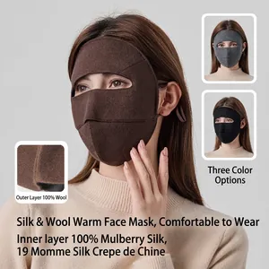 Double Layer Mulberry Silk Wool Face Mask Winter Warm Windproof Outdoor Cycling Balaclava For Men Women Breathable Mask