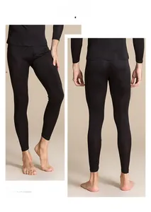 Vista anteriore e posteriore dei leggings termici da uomo in lana finissima nera