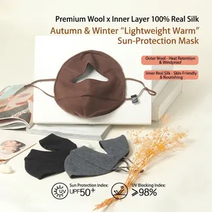 Winter thermal face mask made of wool and silk lining with UPF50+ protection