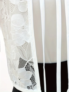 Short white lace shawl bolero with 3/4 sleeves and elegant floral pattern for women