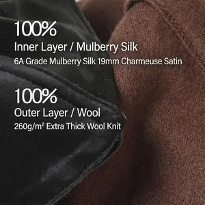 Winter thermal balaclava with 100% wool outer layer and 6A silk lining protection