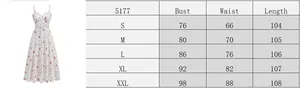 Size chart detail for vintage embroidered floral dress with bust and waist measurements
