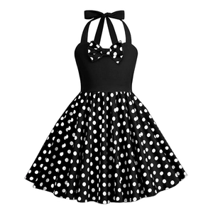 Vestito da Principessa per Ragazze con Scollatura all'Americana a Pois Fragola Farfalla Stampa Fiocco Festa