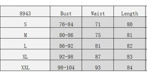 Size chart for vintage embroidered strap dress showing bust, waist and length measurements