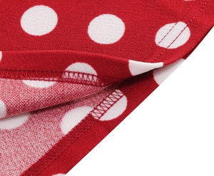 Detail shot of polka dot fabric with high-quality double stitching and reinforced edges