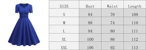Detailed size guide table with measurements for the V-neck short sleeve A-line dress