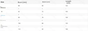 Detailed size chart for summer floral dress showing bust, waist, and length measurements