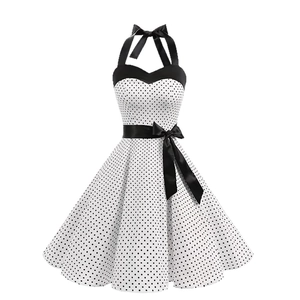Robe à pois élégante avec dos nu et ceinture à nœud noir au style vintage