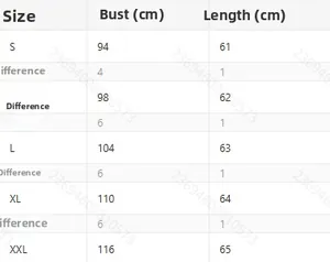 Detailed size chart for lace hollowed hoodie showing bust and length measurements in cm