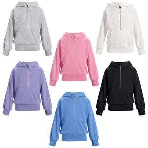 Sweat à Capuche Demi-zip pour Enfants Mélange de Coton Sweat Épais Avec Poche Kangourou Passe-pouces pour Garçons Filles